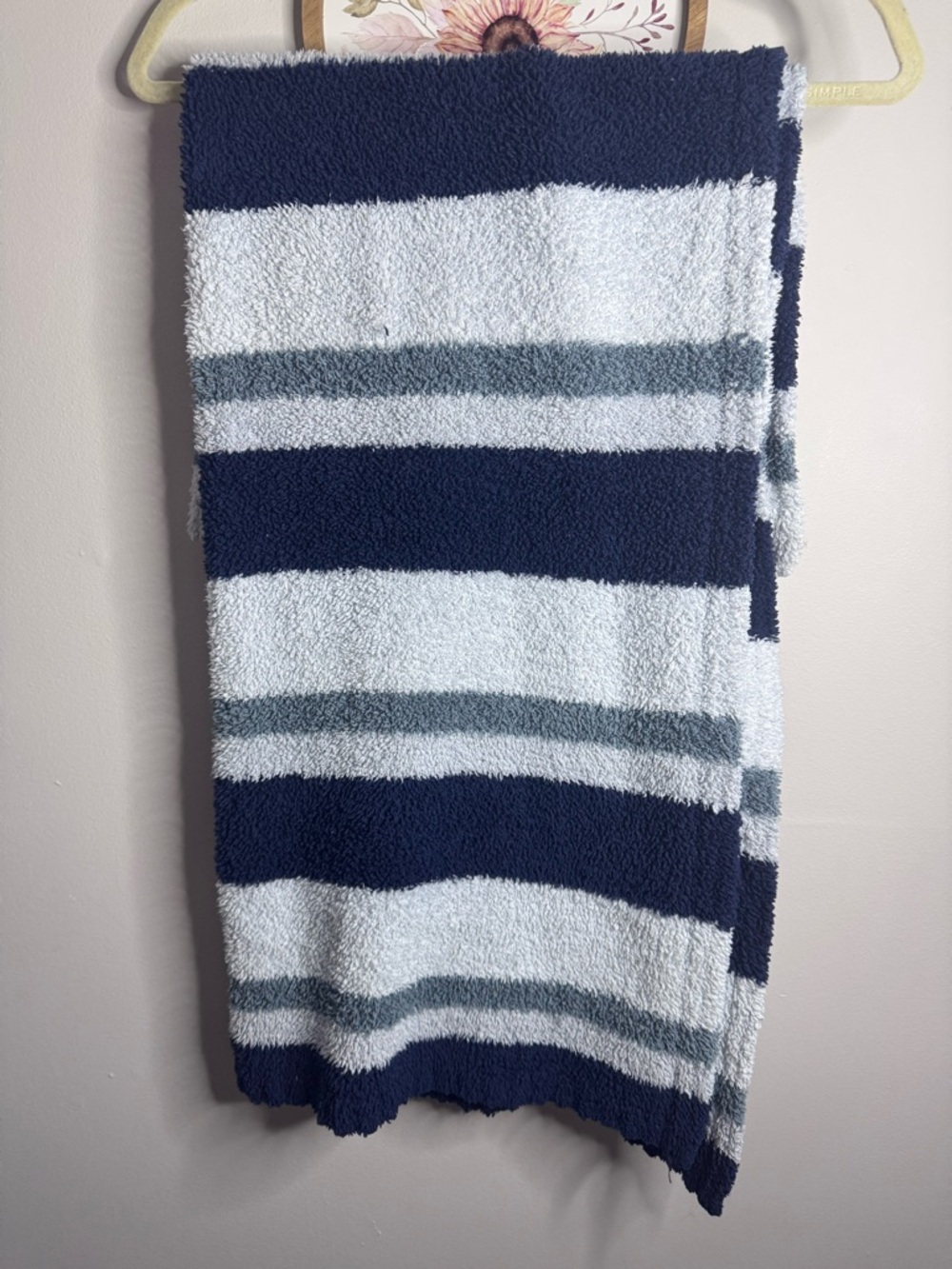 Barefoot dreams baby blanket Cozy Striped Plush Throw - Navy, White & Gray